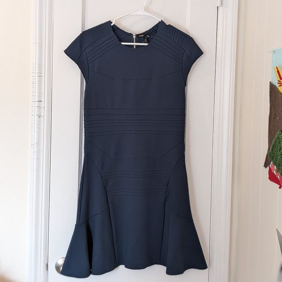 Maje H13 Darling Paneled Cap Sleeve Dress in Navy Blue - Picture 11 of 12